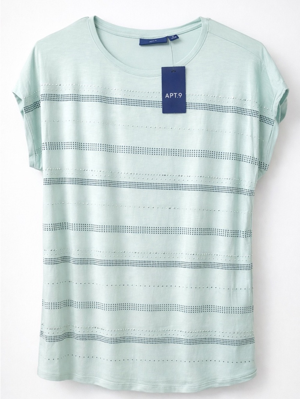Apt. 9 Light Mint Short Sleeve Perforated Stripe Tee